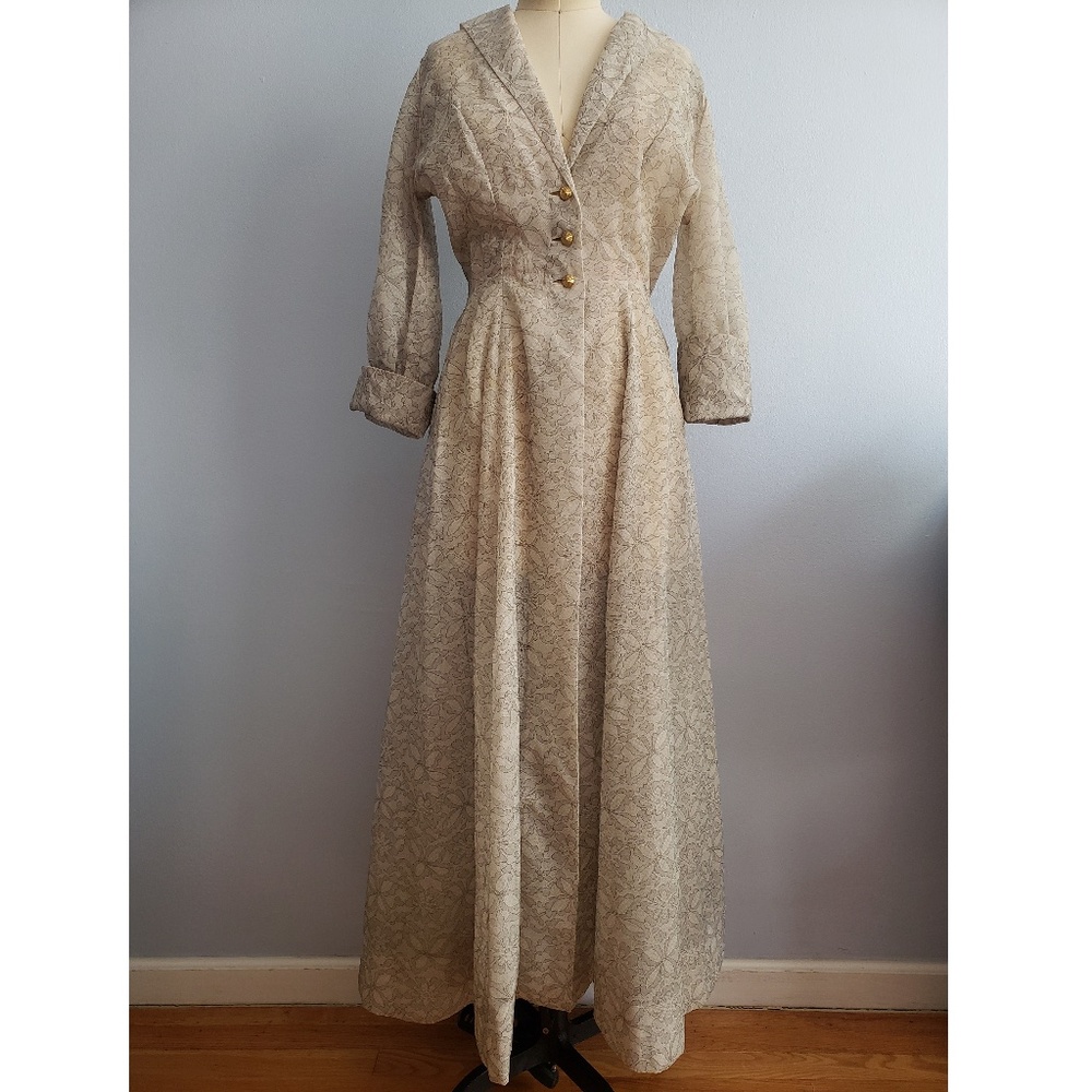 Vintage By Peer Lace Print Organza Peignoir Negligee Robe Small See Measurements